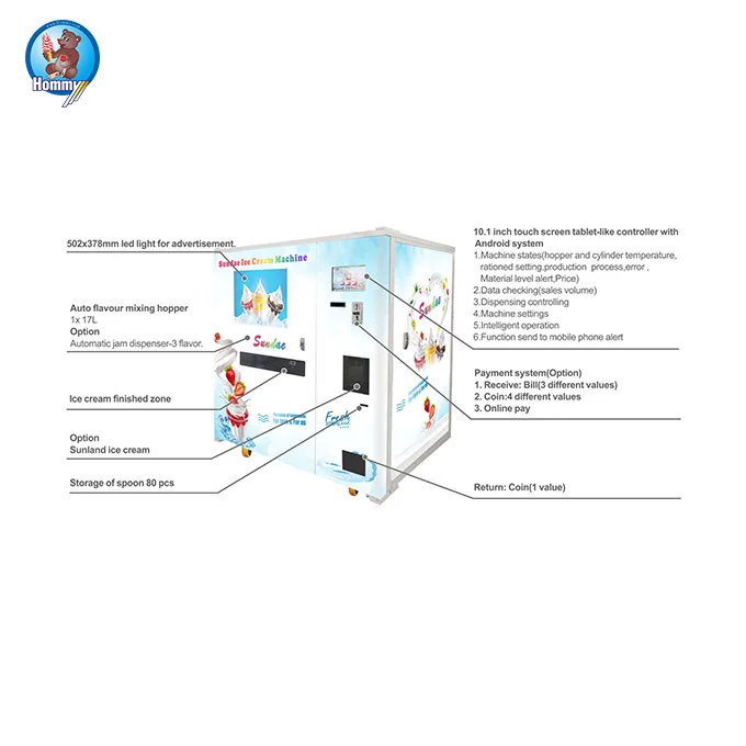 Automatic Soft Ice Cream Vending Machine Manufacturer With Payment