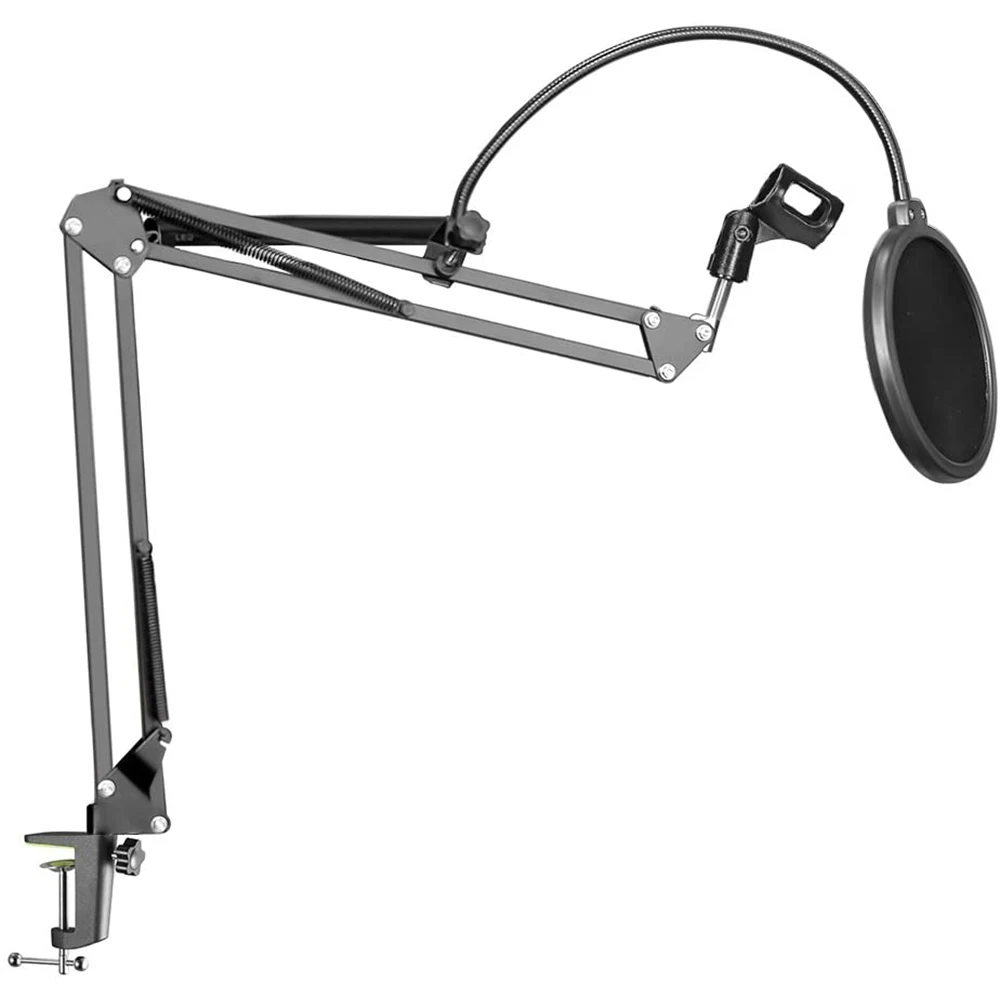 

Black Suspension Boom Scissor Arm Stand with Mic Clip, Table Mounting Clamp Pop Filter Windscreen Shield Adjustable Microphone