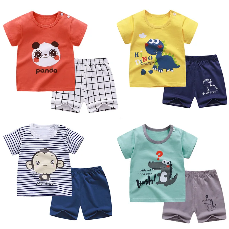 

Children's short-sleeved suit summer pure cotton boy clothing baby new clothes girl t-shirt suit