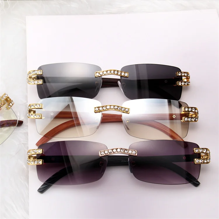 

Luxury Diamond Rhinestone Rimless Shades Sunglasses Women Brand Designer Fashion UV400 Sun glasses