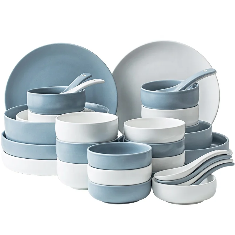 

Wholesale high quality cheap glazed modern simple dehua porcelain dinnerware set ceramic plates table, Customized color
