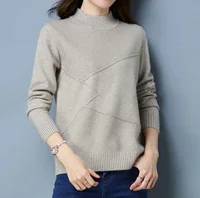 P18B146TR cashmere suit plain knitted turtleneck loose lazy elegant lady pullover sweater set cashmere sweater manufacturer