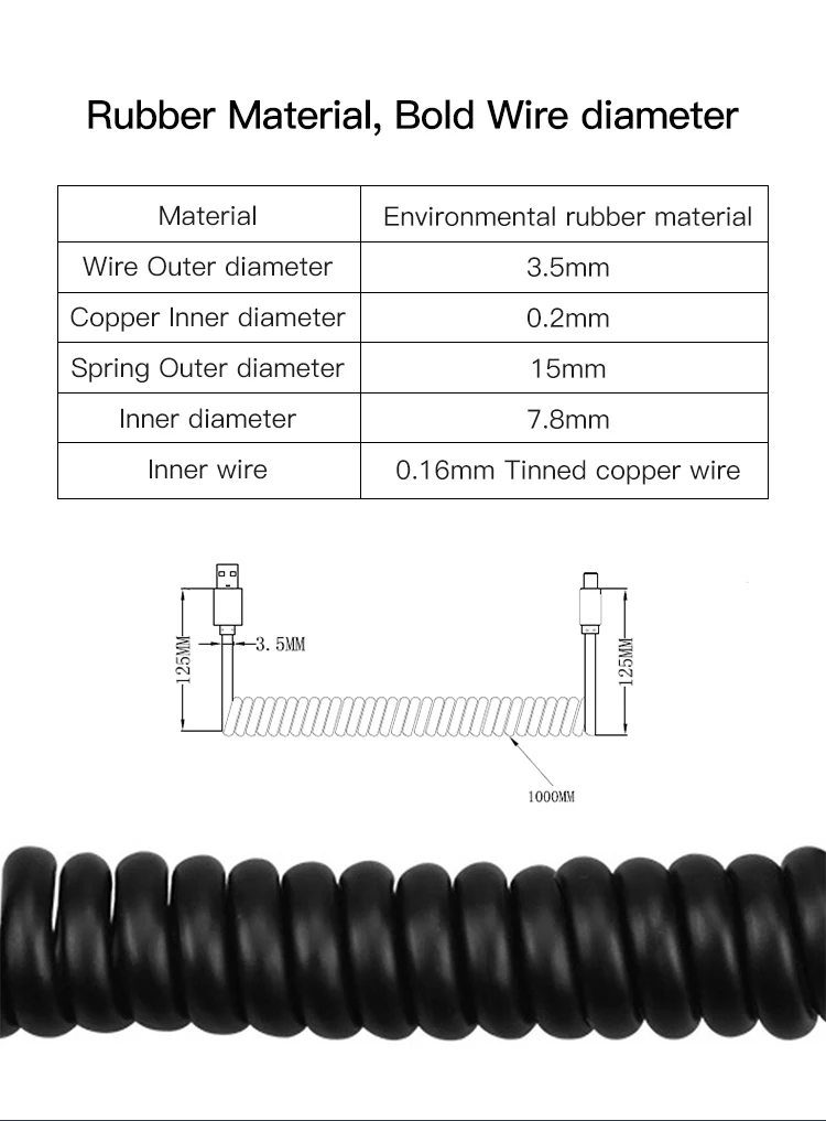 Factory Wholesales USB Type C Flexible Spiral Coil Spring Charging Data Sync Type C Spring Cable For Samsung - ANKUX.COM