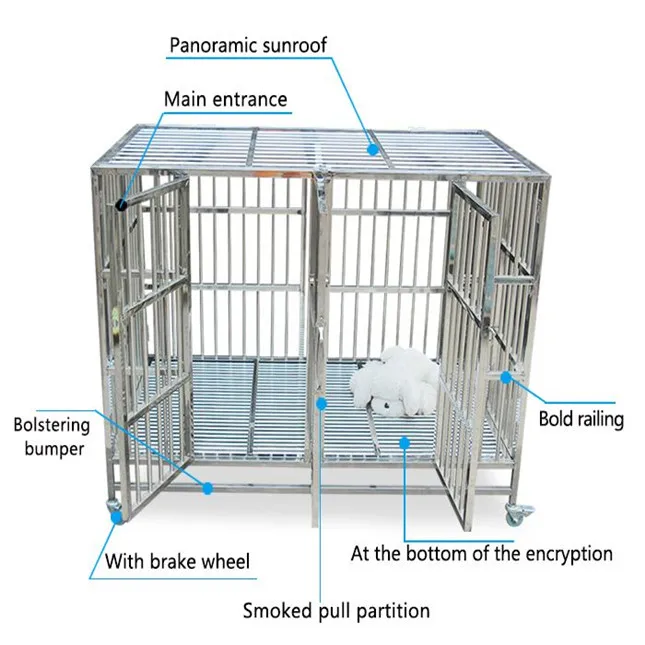 

In Stock Commercial Stainless Steel Metal kennel Mesh Pet Dog Cage, Stainless steel primary color and custom