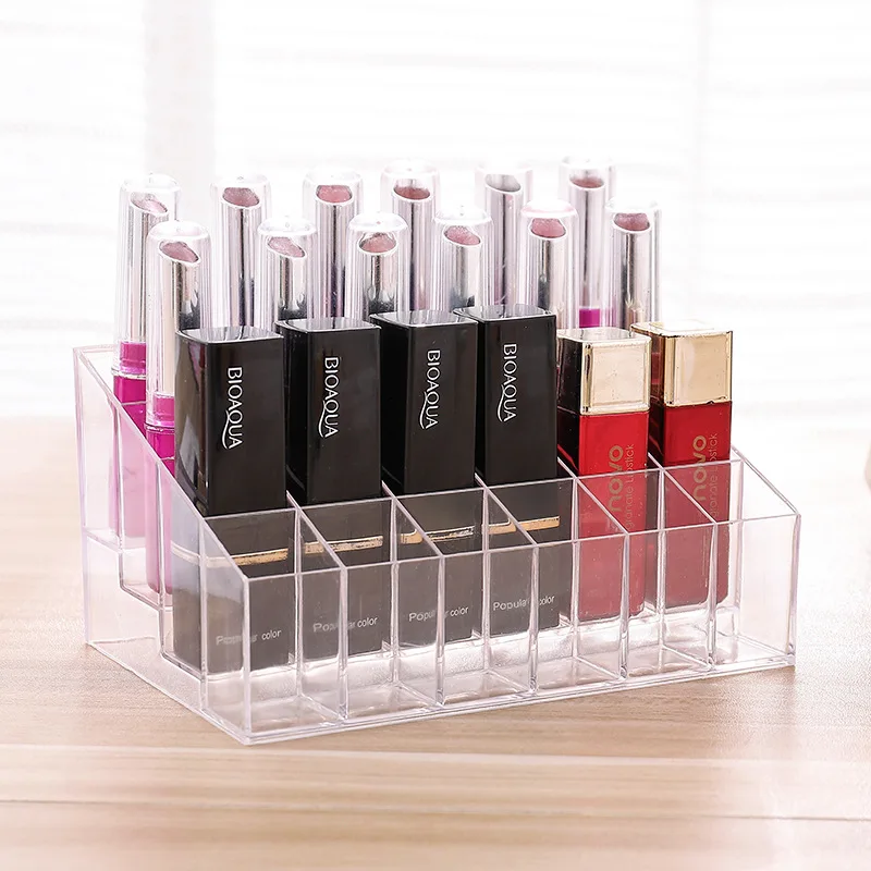 Lipstick Organizer New Clear Luxury Glass Vanity Holder Make Up Cosmetic Makeup Case Acrylic Storage Box Lipstick Organizer, Transpant
