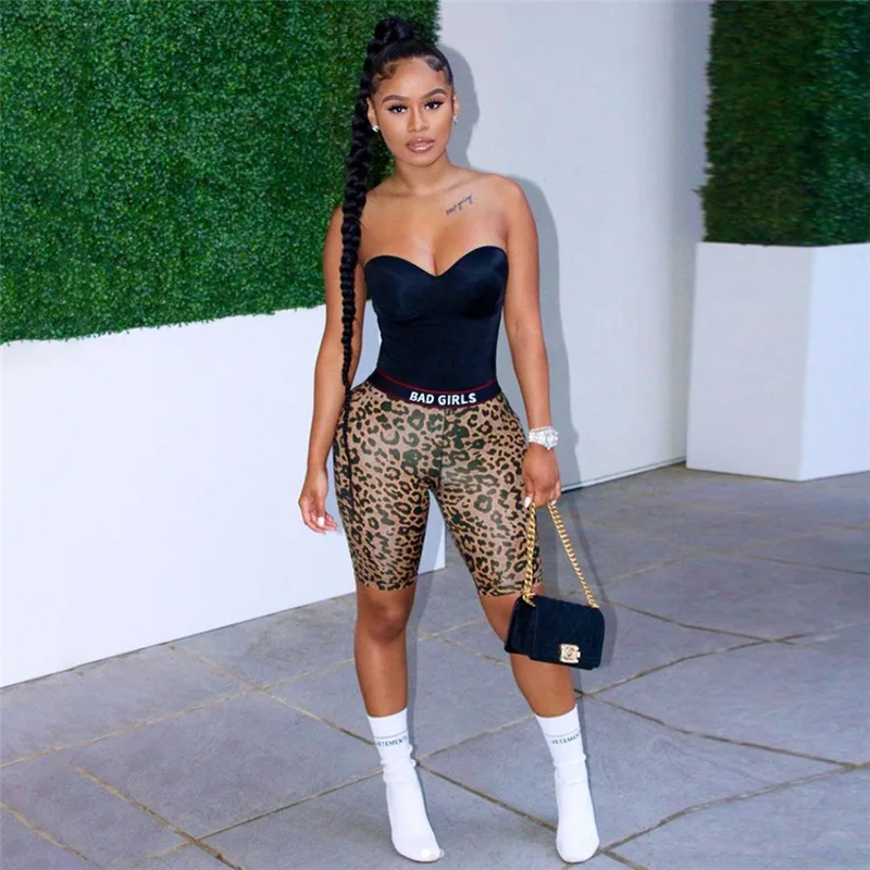 

H7004 - women casual bodycon sleeveless leopard tube rompers