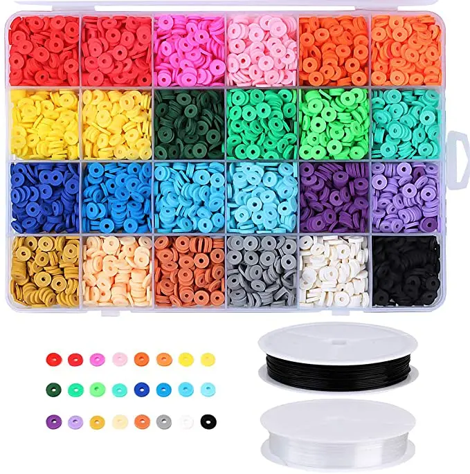 

24 colors for 7mm round flat clay disc beads set for polymer clay beads in bulk for DIY making accessory, Mixed color