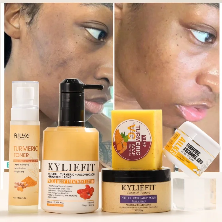 

Private Label Beauty Kit Vitamin C Tumeric Products Body Vegan Lemon Whitening Turmeric Facial Skin Care Set For Women