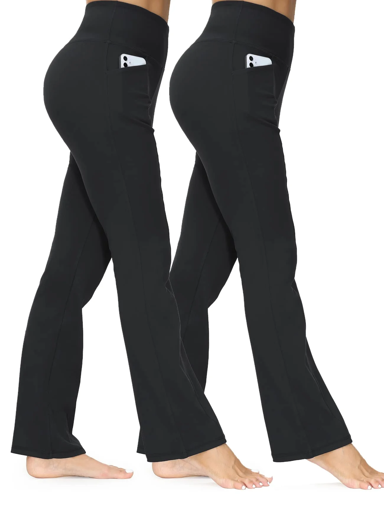 with Side Pockets Four向弹力健身用Yoga Pants