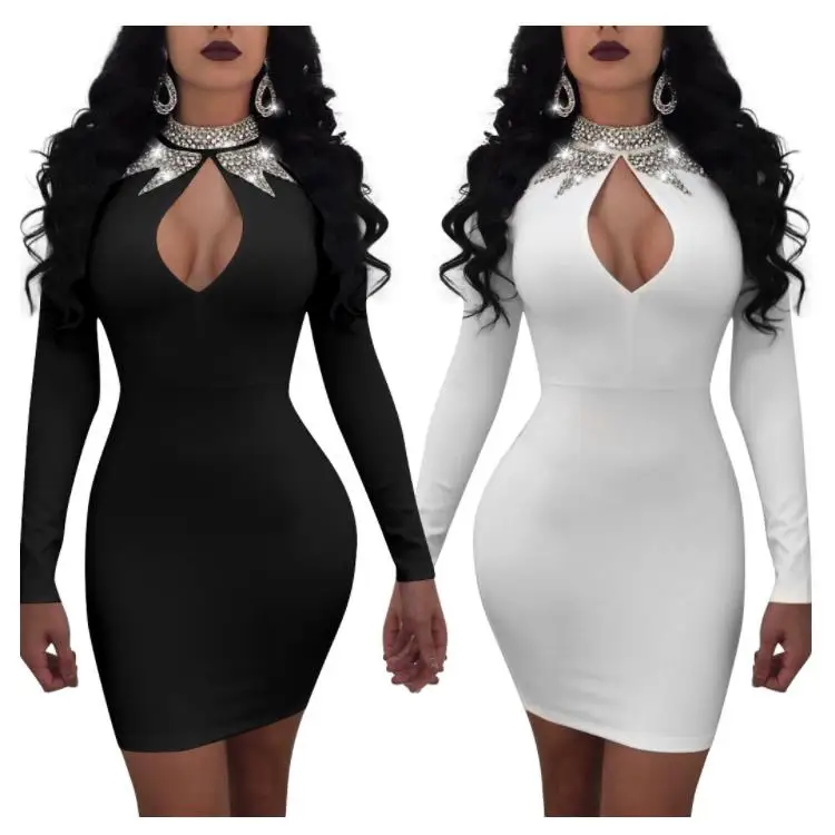 Best Quality Hot Sexy Women's Long Sleeve Tube Top Dress One Piece Evening Party Slimming Tight Dresses