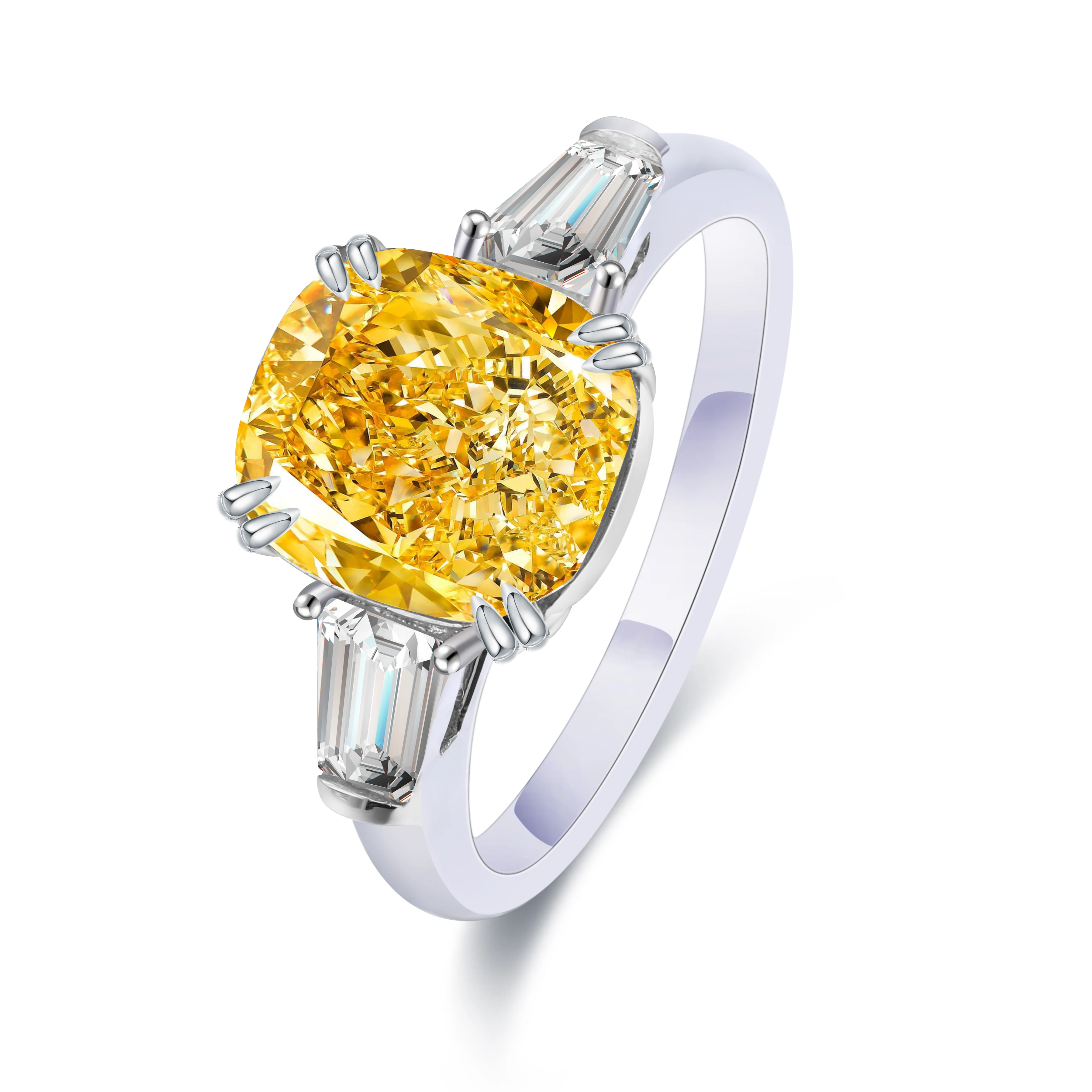 

2019 Topsale Cushion Shape Simulated Fancy Diamond 18K Gold Ring, Yellow