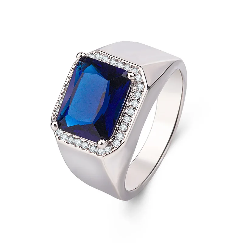 

Blue Sapphire Mens Silver Rings, Emerald/sapphire