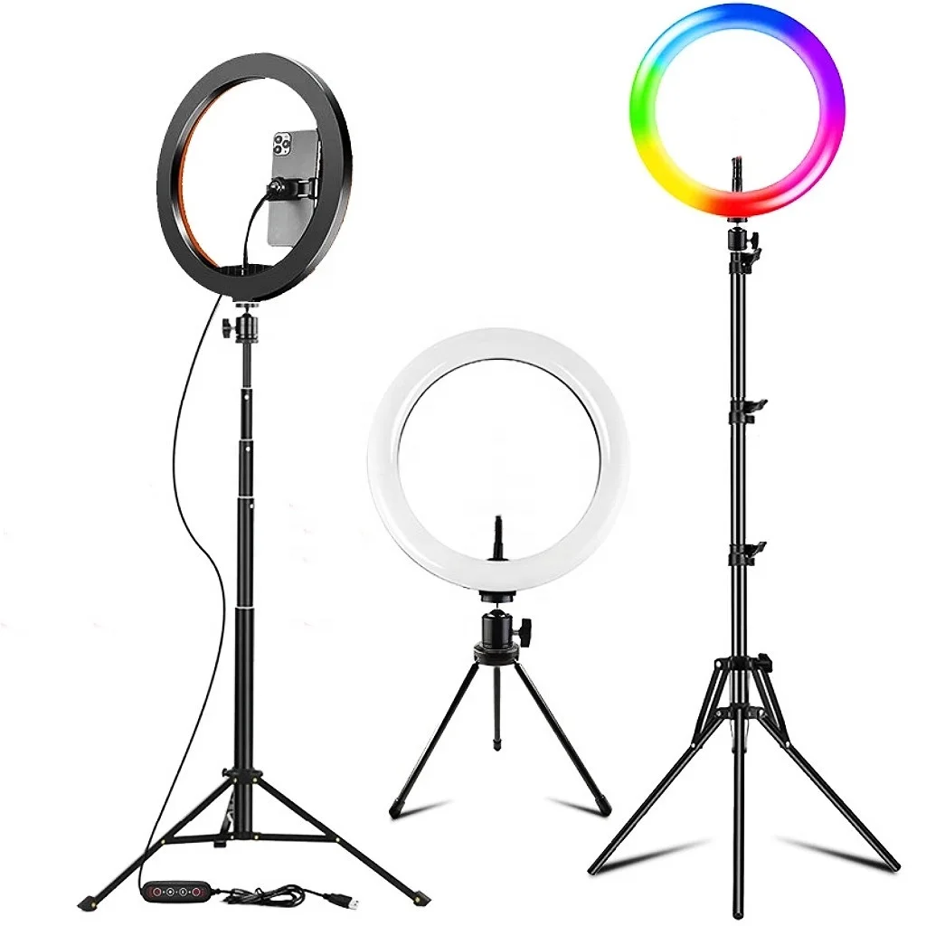 

10 inch 26 colors RGB Ring Light Tripod LED Ring Light Selfie Lamp with Stand Video Light For Youtube Tik Tok, Black