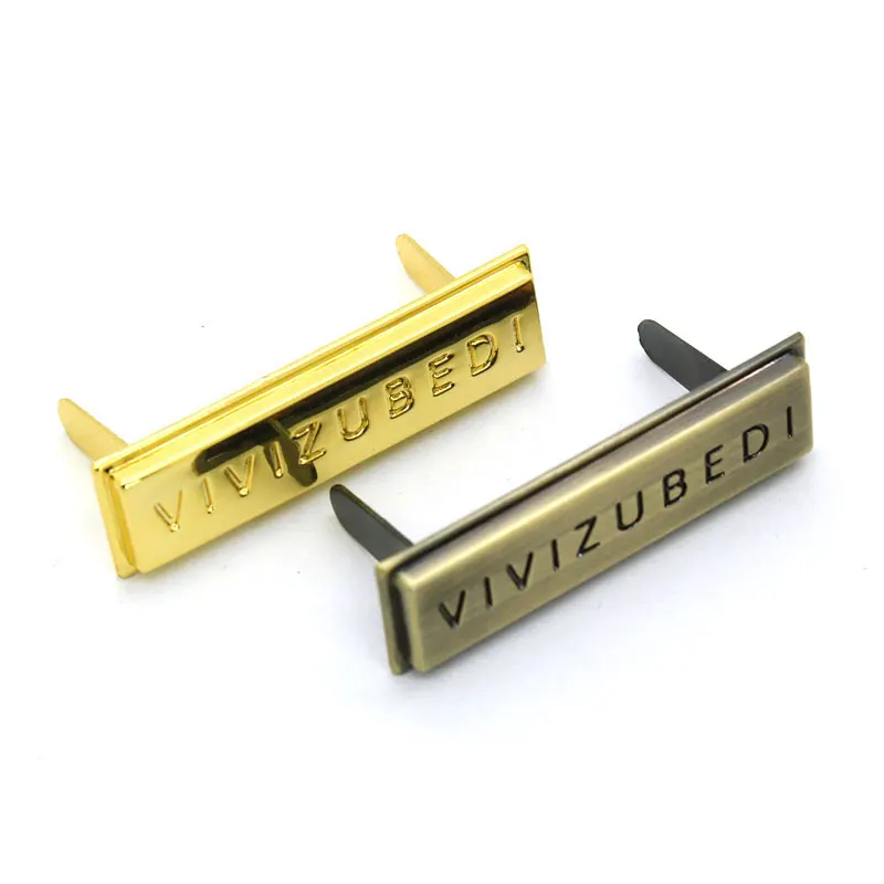 

Fashion design custom metal tag logo bag accessories gold metal logo labels for handbags, Gold/bronze or customized