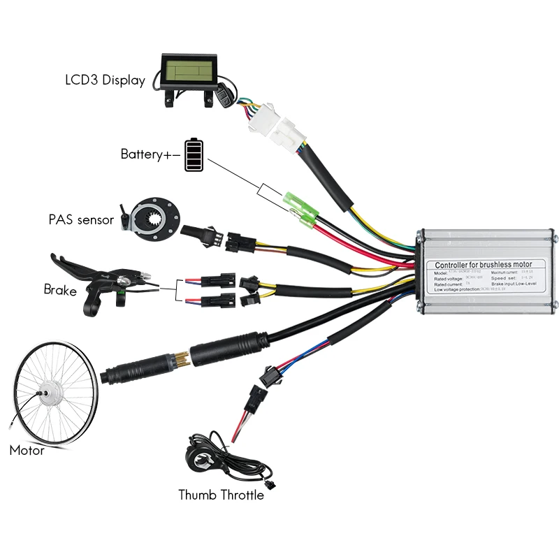 17A KT Controller with Hall Sensor Brushless Electric Bicycle Parts Conversion Kit 36V Aluminum Steel Material