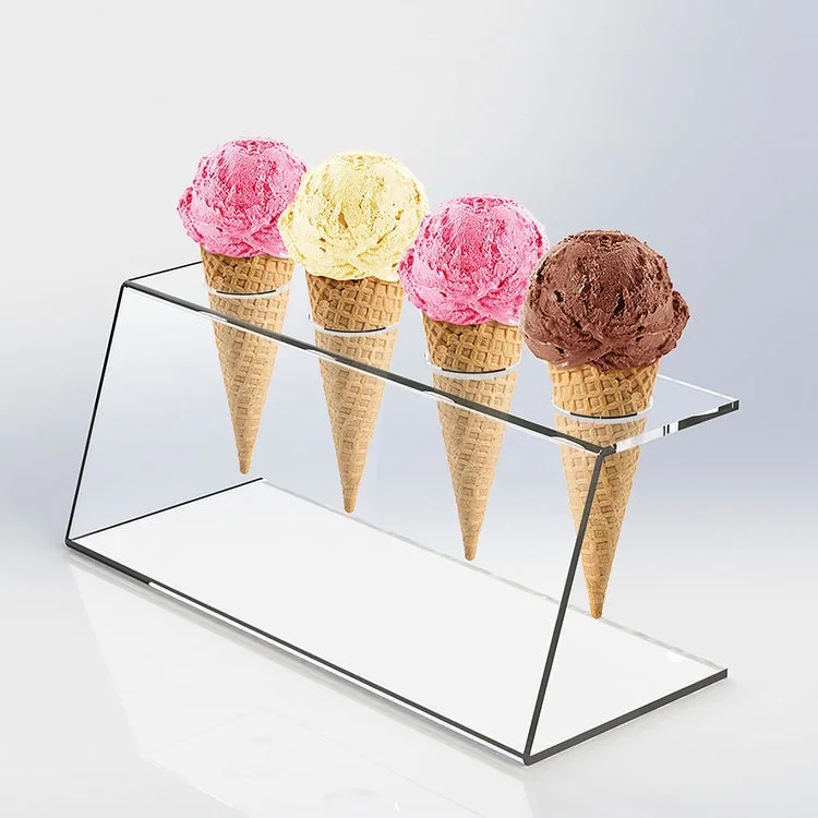 
Clear Food Grade Acrylic Ice Cream Cone Holder with Handles 