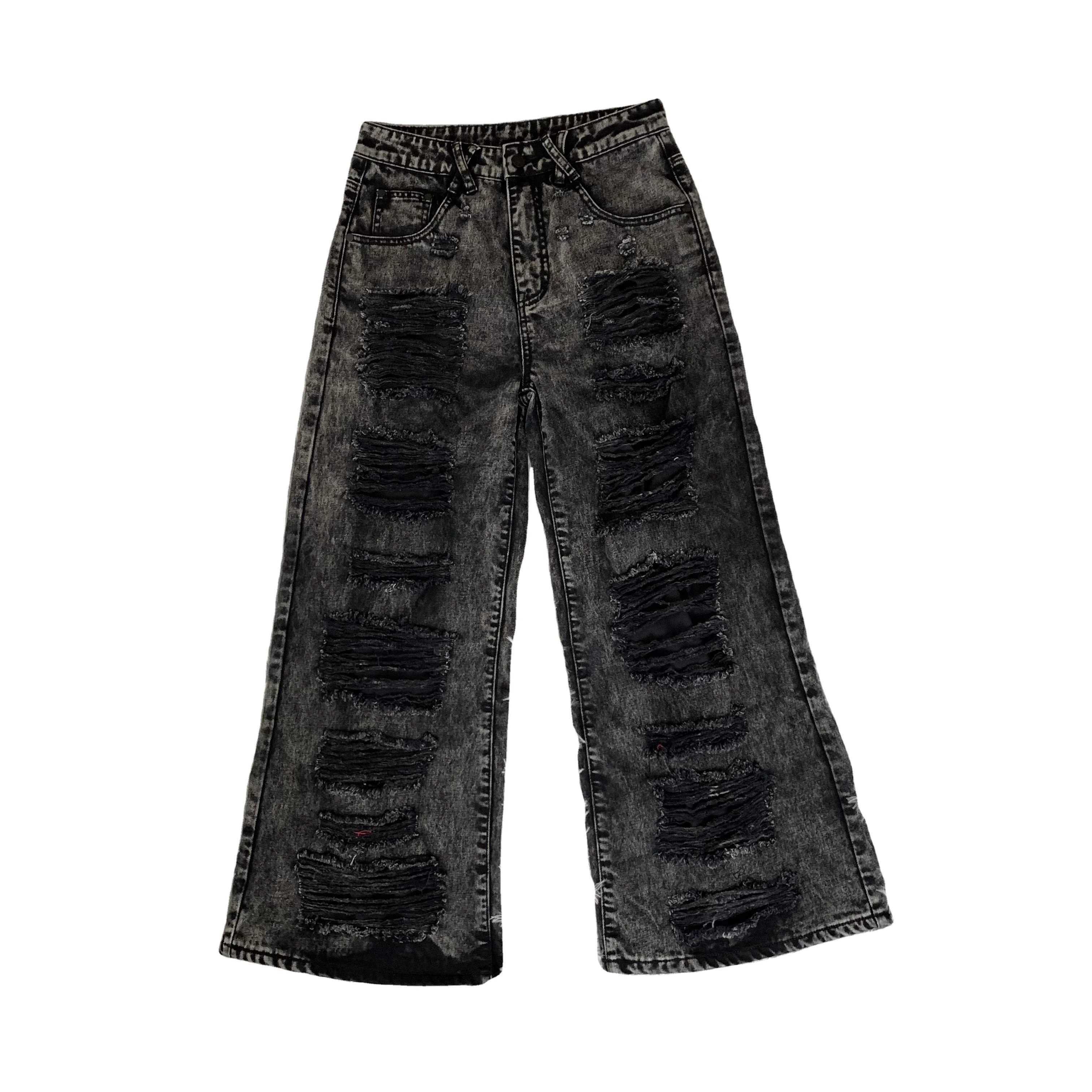 DENIMGUYS Men's Baggy Loose Washed Old Distressed Jeans High Street Vintage Ripped Hole Men Y2k Denim Trousers