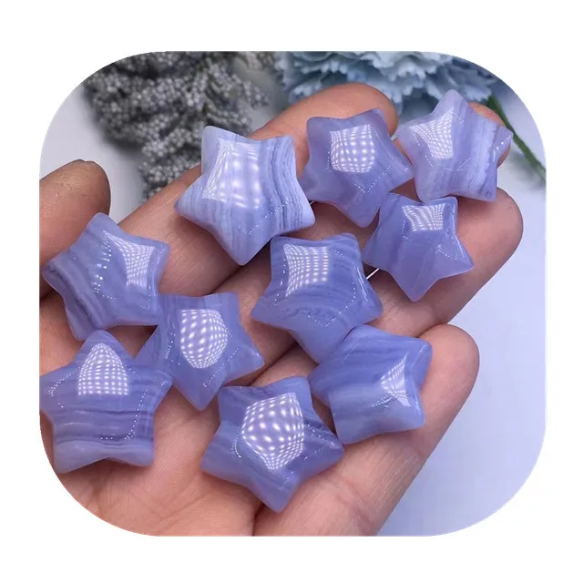 

New arrivals hand carved crystals crafts healing stones natural blue lace agate stars for sale