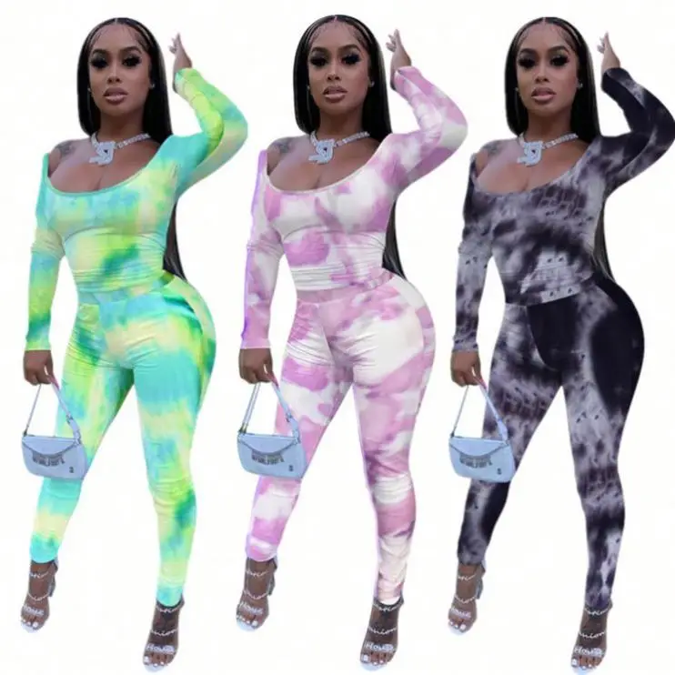 

Wholesale New Fashion Tie Dye Print Sexy Sports Set Outfit Women Jogging Suit Sets 2 Piece