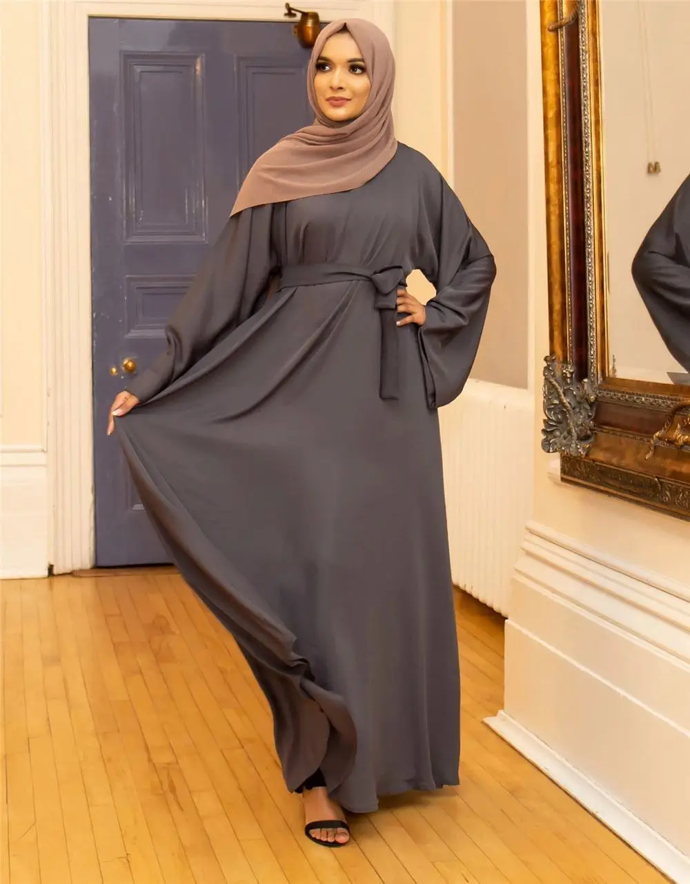 

Abaya Dubai Turkey Solid Color Simple Modest Kaftan Islamic Clothing Abaya Muslim long sleeve dress women Robe dress, Picture color