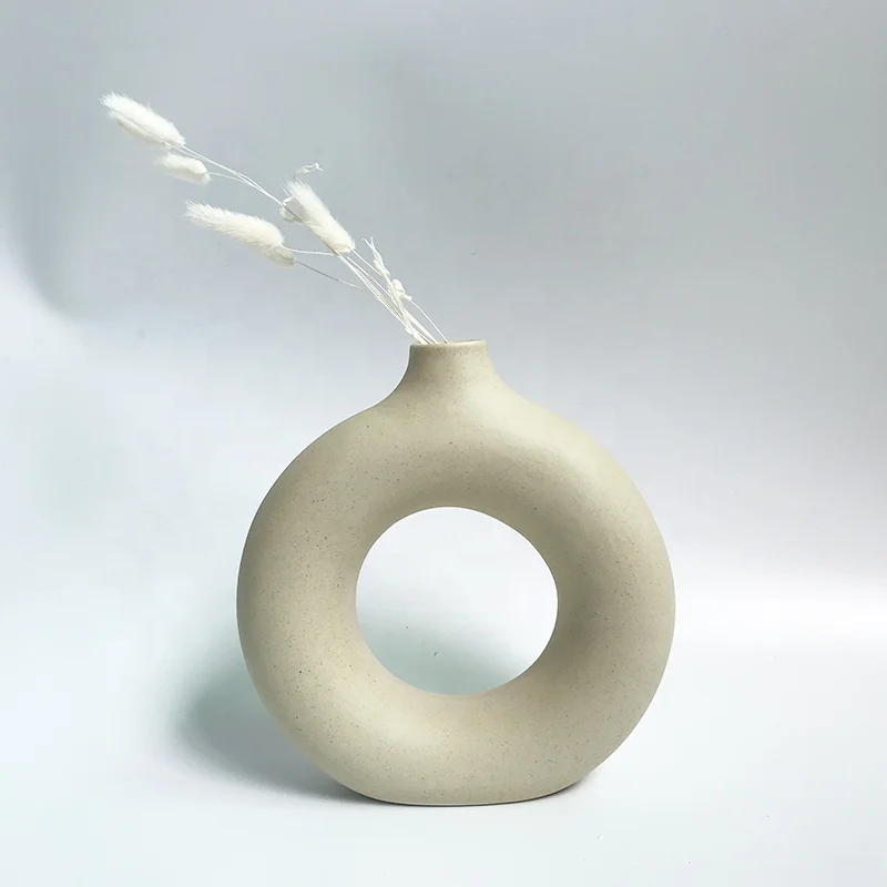 

Modern Decorative Handmade Art Porcelain White Round Ceramic Irregular Flower Vase Nordic Dropshipping, White/beige