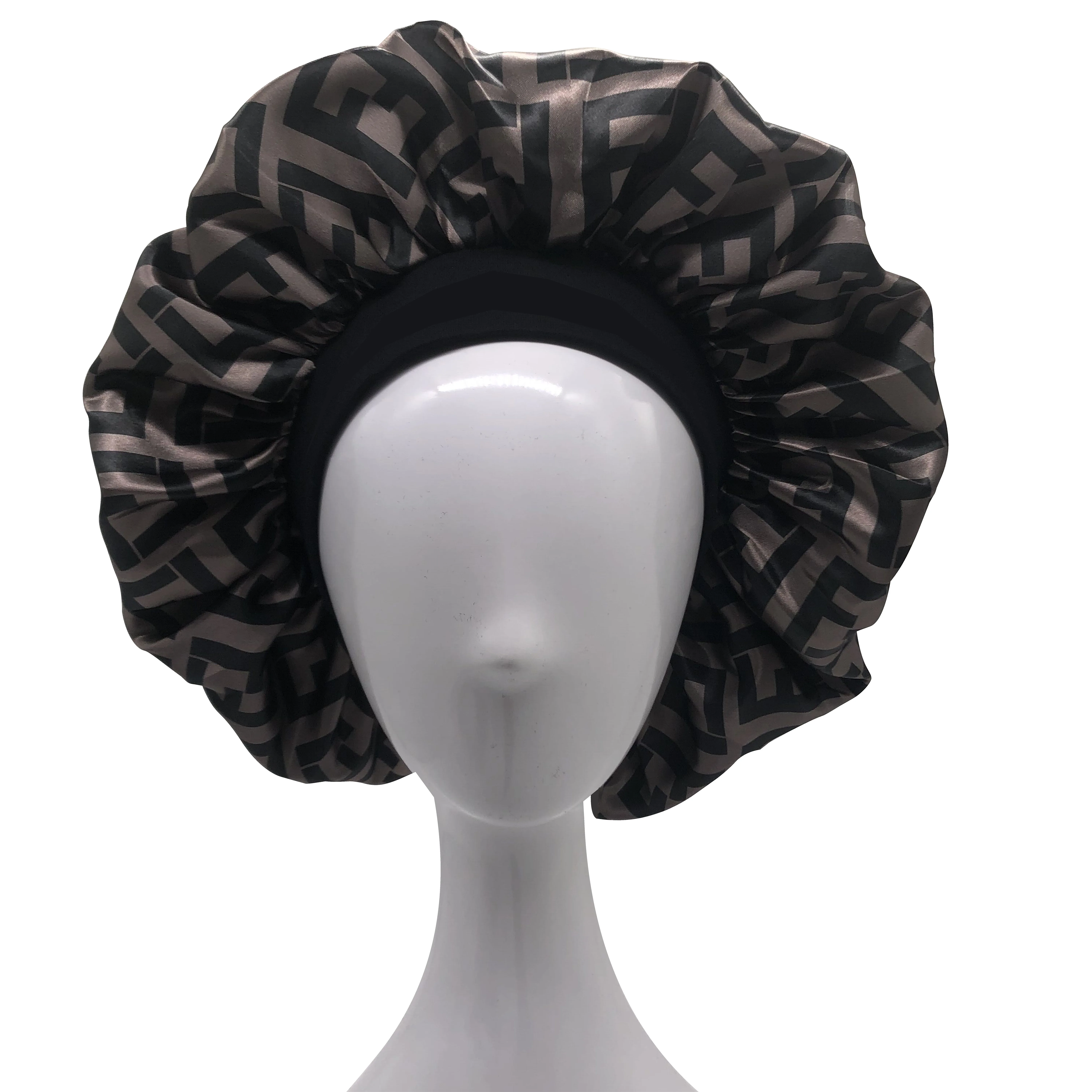 
Wholesale silk Shower Cap print logo women fashion night sleep cap chemo designer satin hair bonnet 