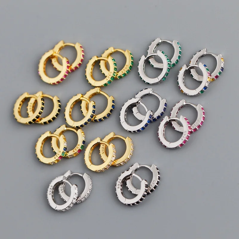 

Trendy 100% 925 Sterling Silver 18k Gold Plated Colored Simple Earring Rainbow 7mm Zircon Hoop Earrings Women Fine Jewelry