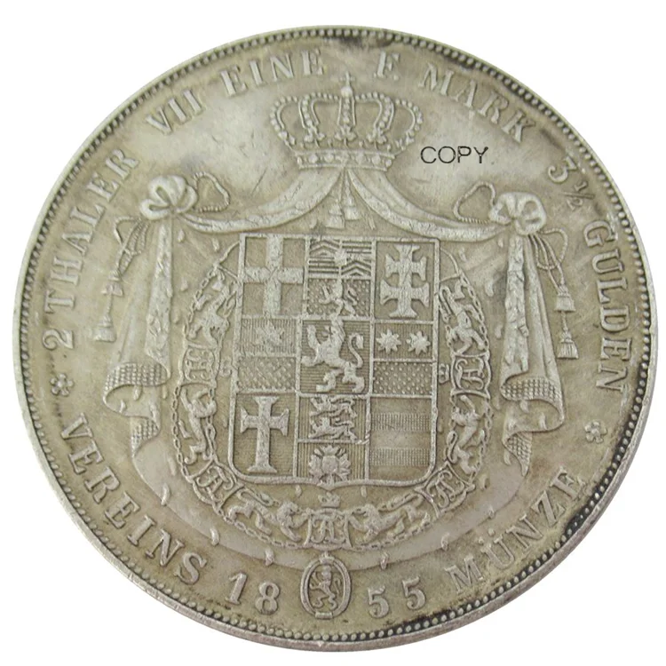 

Reproduction Euro German 2 Thaler 1855 Silver Plated Antique Souvenir Custom Metal Coins DE(18)