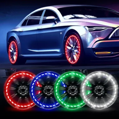 

4 pack rgb glowing motion activated solar powered tire valve cap led wheel light for car bike motorcycle