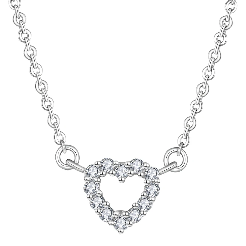 

Customize 925 Silver Romantic Bling Heart Shape Necklace Wholesale Rhodium Plated 5A Zircon Diamond Women Necklace Jewelry