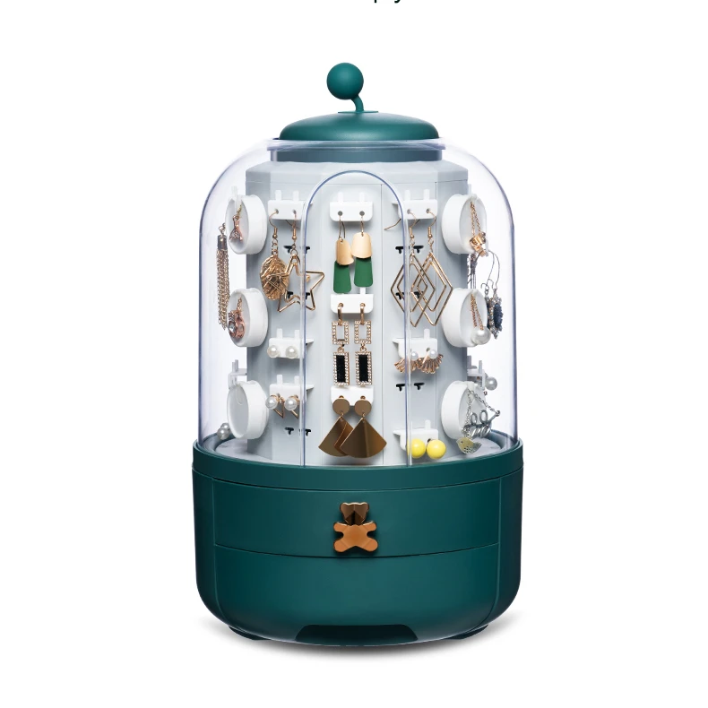 

Multifunctional Large Capacity Cosmetic Make Up Organizer 360 Degree Rotating Jewellery Makeup Storage Box, Dark green/white