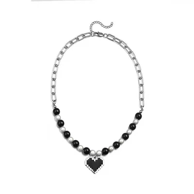 

Jachon Artificial Pearl Necklace For Women Girls Titanium Steel Bohemian Choker Chain With Heart-shaped Pendant