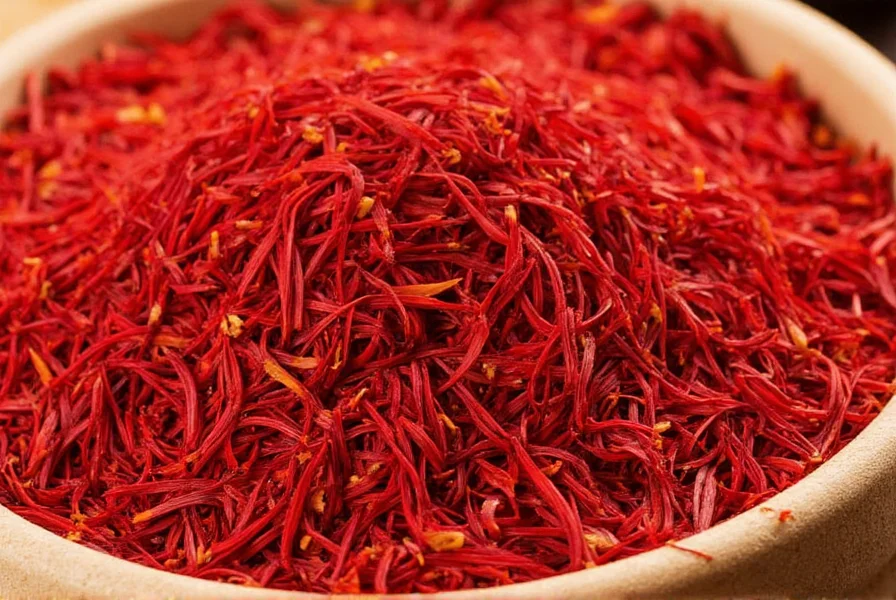Close-up comparison of genuine amber saffron threads showing red stigma and yellow style gradient against counterfeit saffron products