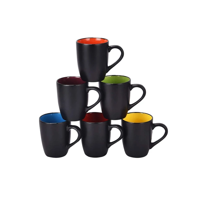 

16 Ounce Custom Mugs Coffee Matt Black Color Glazed Porcelain Mugs With Innerside Colorful, Matte black