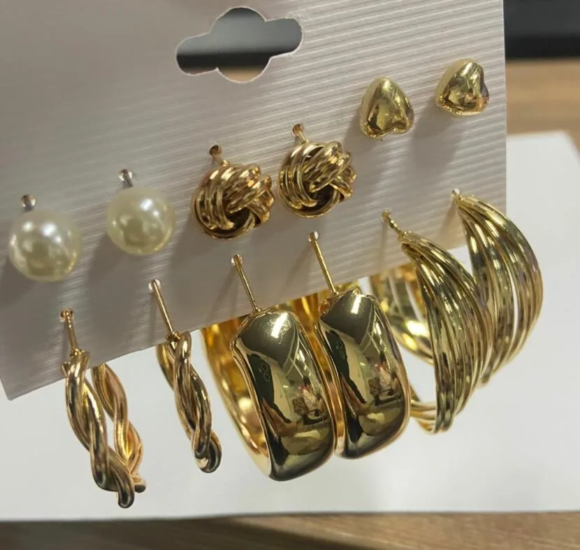 

Trendy Gold Metal Earrings Set Fashion Geometric Pearl Circle Drop Earrings 2021 Trend Set of Earrings Jewelry For Women