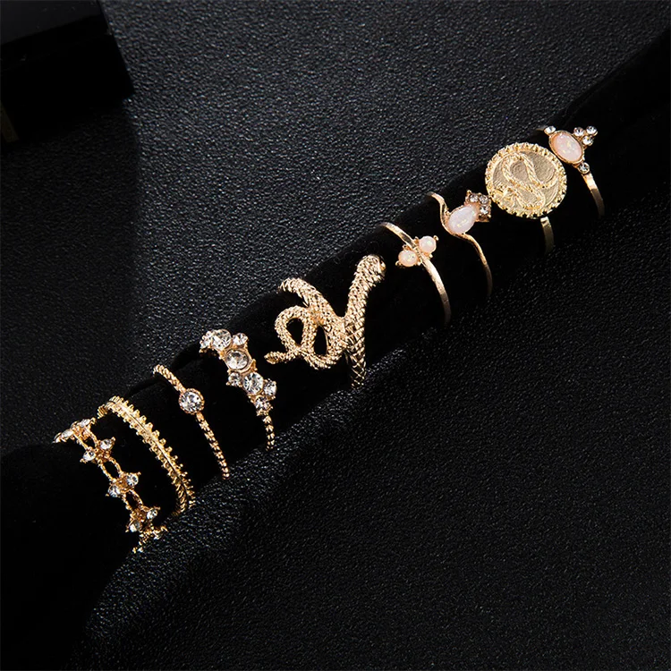 

Anillos Serie 2020 Costume snake shape alloy gold plated jewelry women ring sets