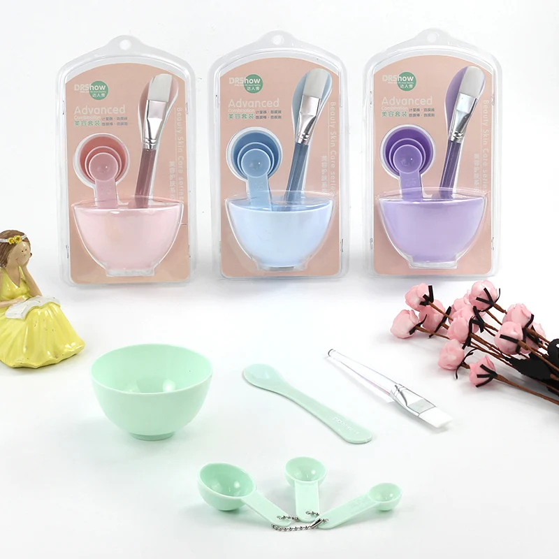 

Wholesale Facial Care Tool Plastic Beauty Makeup DIY Mask Mixing Bowl Set, 4 colors