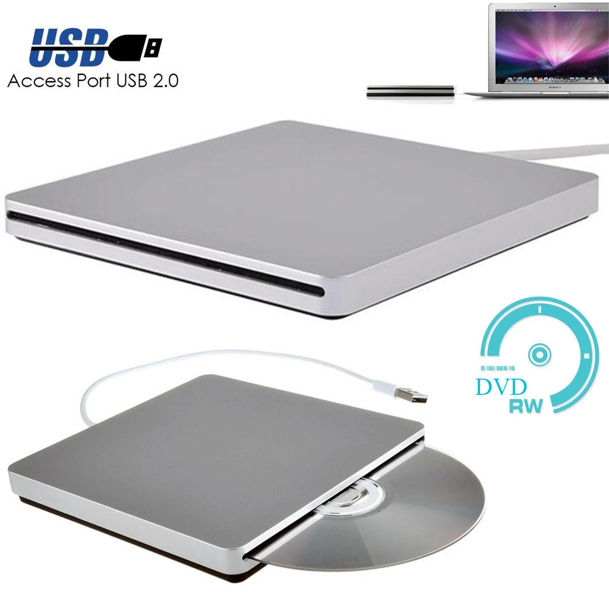 Dvdrw Laptop External Dvd Burner Drives Box Enclosure Case Suction Super Slim Usb 2.0 Slot Dvd