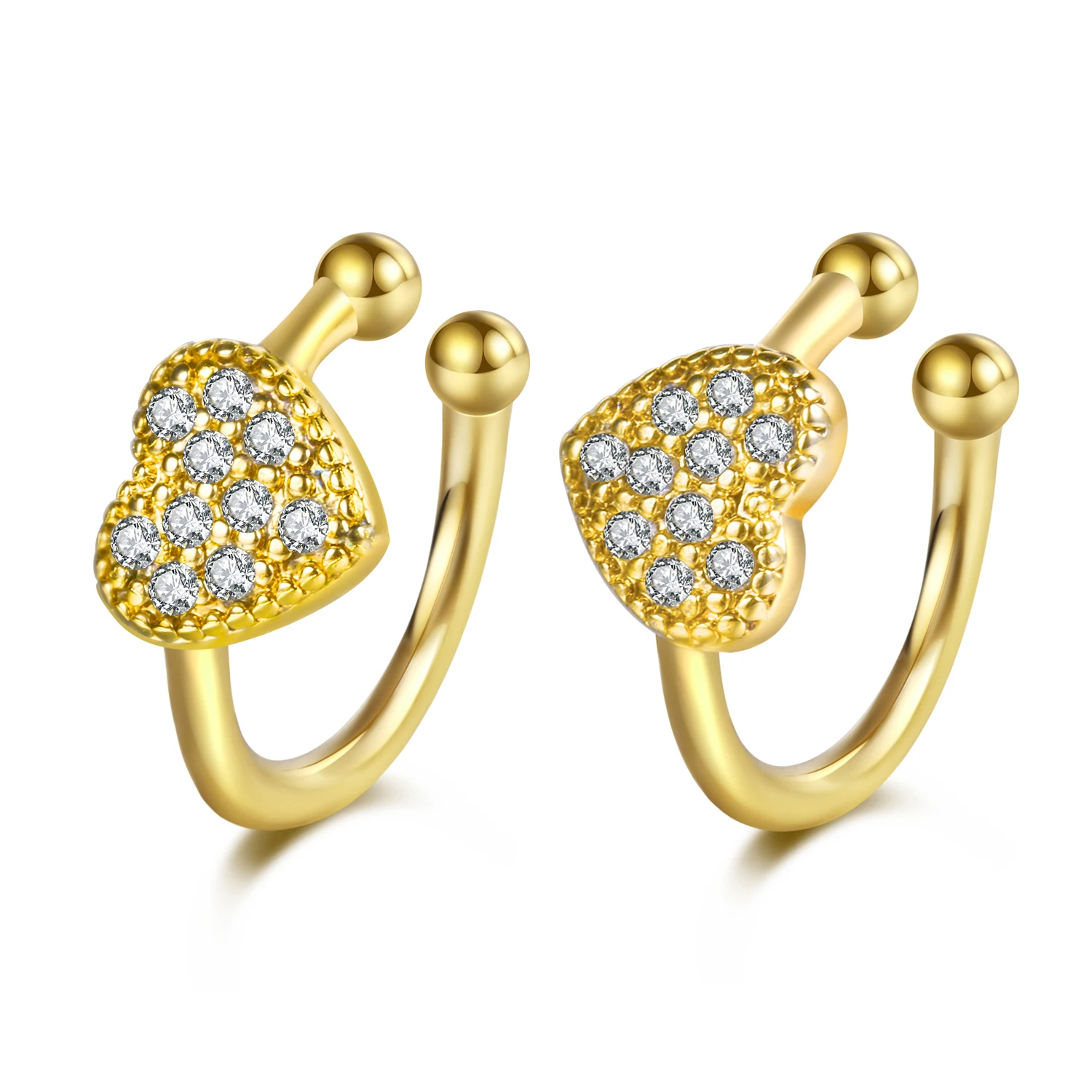 

Female earrings jewelry love heart zircon ear bone clip copper plated 18K gold white zircon earrings girl beautiful jewelry, Gold color