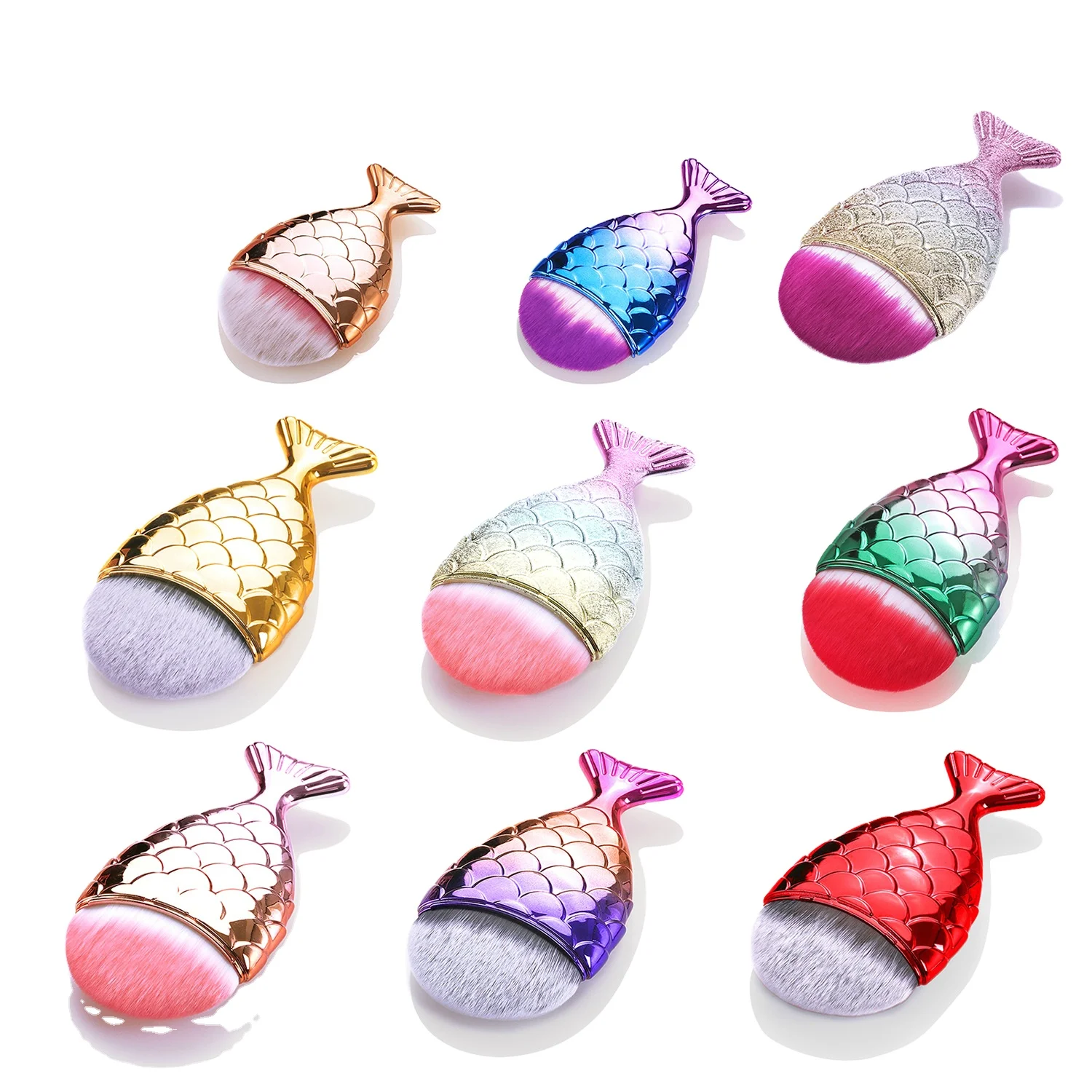 

Best Selling Single Portable Gradient Mermaids Fish Travel Brush Foundation BB Cream Makeup Brush