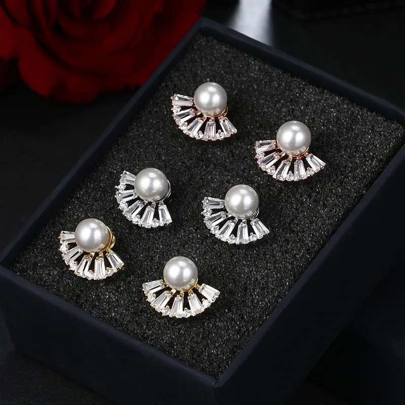 

Wholesale Natural Pearl Earrings Fan Shape Freshwater Pearl Bridal Earrings For Women