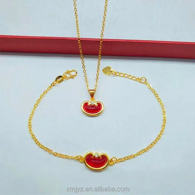 

Two-Piece Set Of Inlaid Gold Gemstone And Ingot Bracelet Pendant