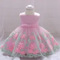 

70cm 80cm 90cm Newborn Baby Girl Princess Dresses Lace Flower Bow Cute Birthday Party Dress