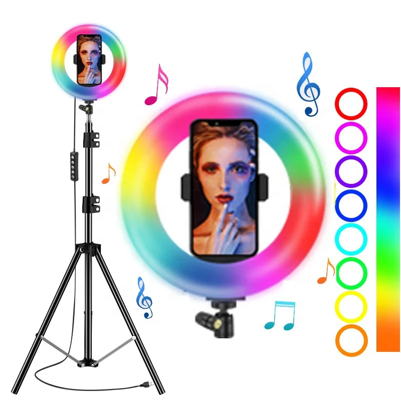 

Amazon aro de luz 8 Inch 20CM RGB Colour Sound control phone fill Ring Light With 1.7m Tripod Stand for tiktok live broadcast