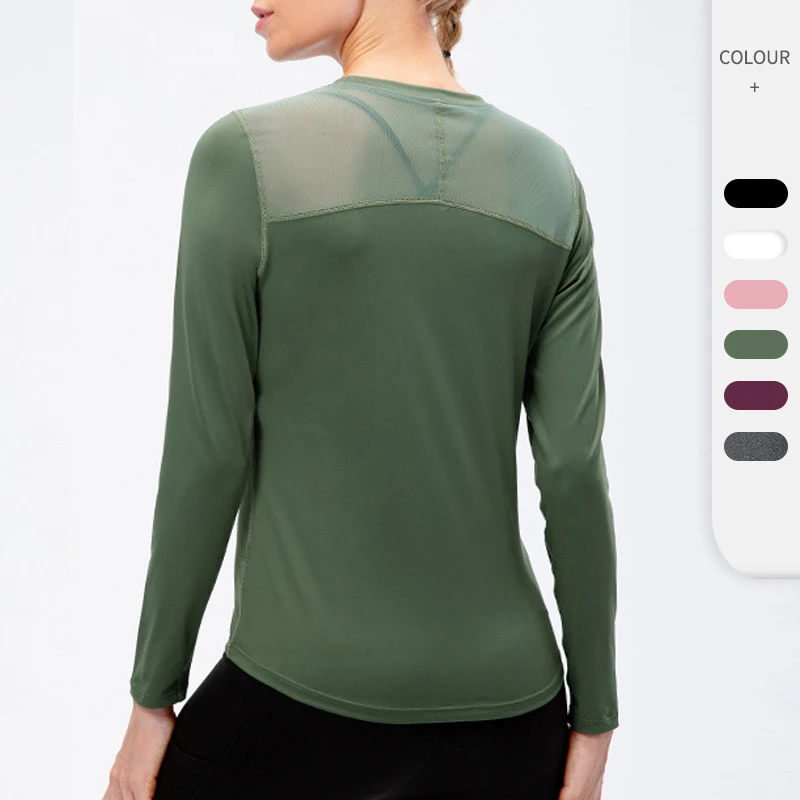 

Breathable mesh stitching running sports long-sleeved T-shirt autumn quick-drying fitness yoga top for women