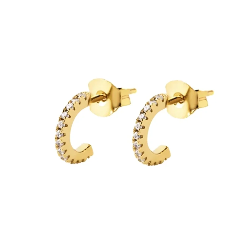 

Simple and fashionable S925 sterling silver single row diamond C-shaped mini earrings