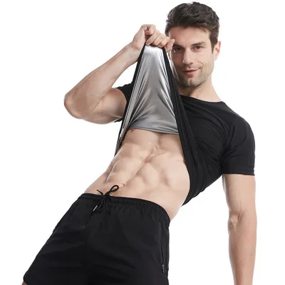 

Body sculpting sweating fat loss and slimming black short-sleeved round neck men's yoga sauna clothes