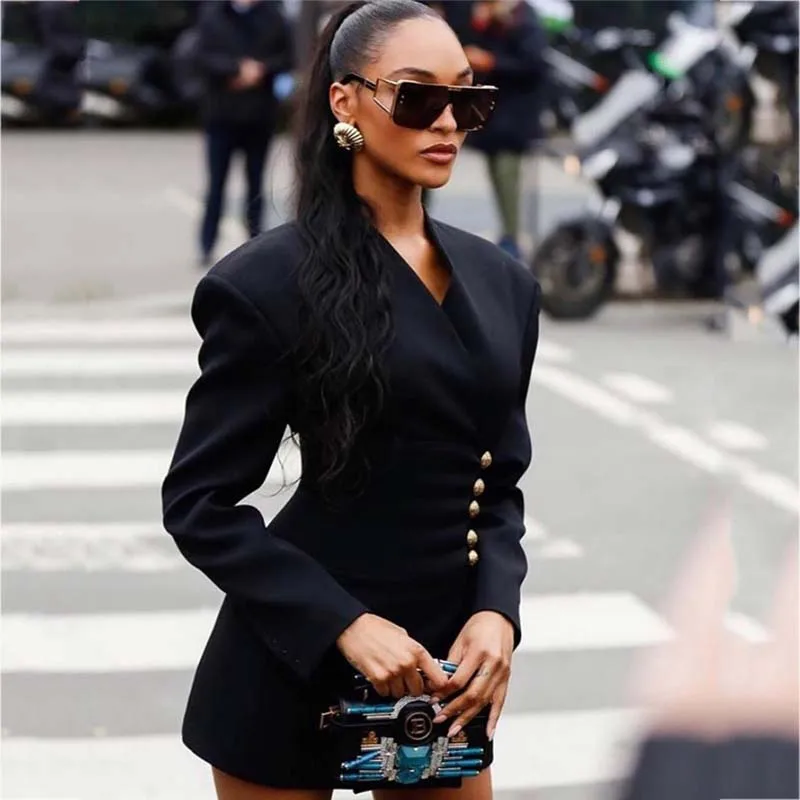 

A4234 2020 New Arrivals Black Buttons Slim Turkey Women Office Dresses
