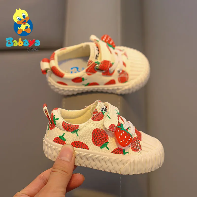 

9202 HUANQIU STRAWBERRY MANGO toddler sneaker shoes, Black / red /yellow/pink