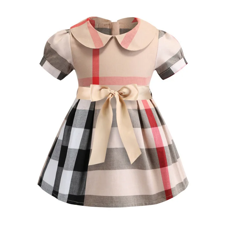 

Drop Shipping Summer style kids clothing Girls lovely doll collar frock down Children short sleeve plaid princess dress, Picture shows